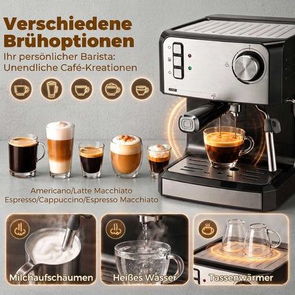 20-Bar Espresso Machine with Milk Frother, 1.6L Tank, Black
