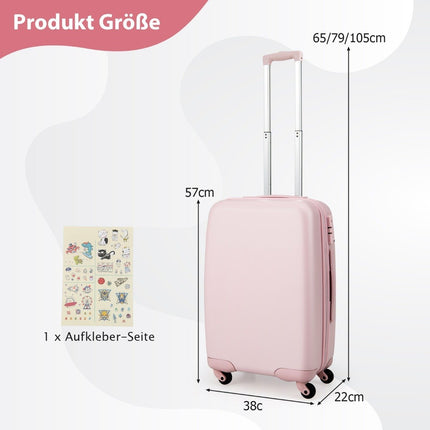 20” Carry-on Travel Suitcase with Spinner Wheels & TSA Lock PC Hard Case with Sticker 38 x 22 x 57 cm Pink