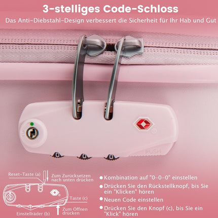 20” Carry-on Travel Suitcase with Spinner Wheels & TSA Lock PC Hard Case with Sticker 38 x 22 x 57 cm Pink