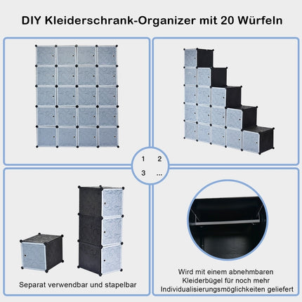 20-Cube Storage Organizer, Black, DIY Plastic Shelving