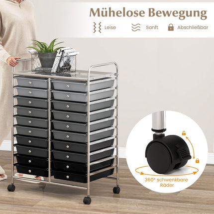 20-Drawer Rolling Cart with Metal Frame, Black