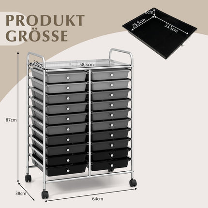 20-Drawer Rolling Cart with Metal Frame, Black