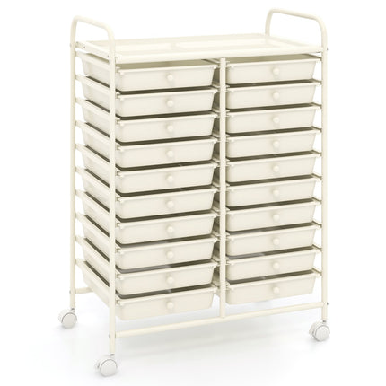 20-Drawer Rolling Cart with Metal Frame, White