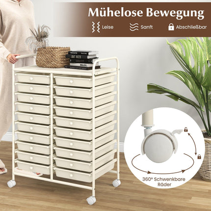 20-Drawer Rolling Cart with Metal Frame, White