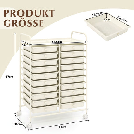 20-Drawer Rolling Cart with Metal Frame, White
