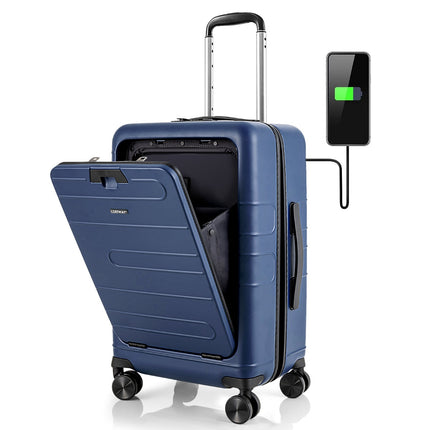 20-Inch Carry-On Hardside Suitcase, Front Pocket, TSA, USB