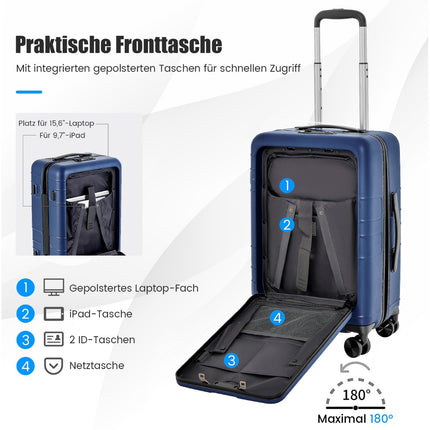 20-Inch Carry-On Hardside Suitcase, Front Pocket, TSA, USB