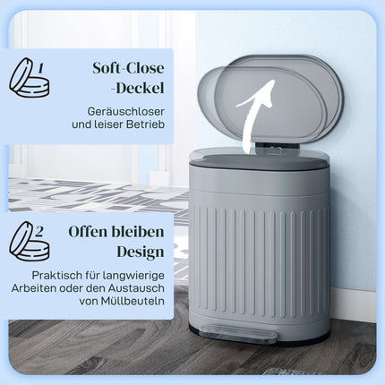 20L Metal Pedal Bin, Soft-Close, Removable Liner