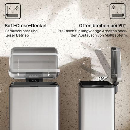 20L Pedal Bin with Soft-Close Lid, Removable Inner Bucket