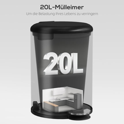 20L Pedal Trash Bin, Soft-Close Lid, Black Metal