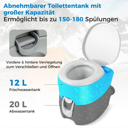 20L Portable Toilet with Removable Waste Tank & Leak-Proof Seat & Flush Pump Grey