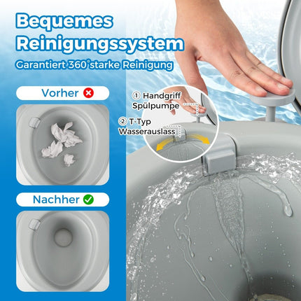 20L Portable Toilet with Removable Waste Tank & Leak-Proof Seat & Flush Pump Grey