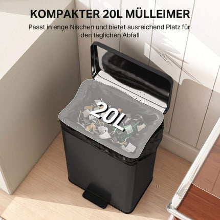 20L Soft-Close Pedal Bin with Removable Inner Bucket, Black