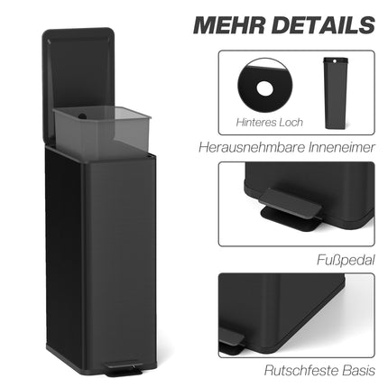 20L Stainless Steel Trash Can, Soft-Close Lid, Black