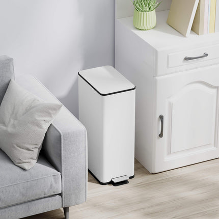 20L Trash Can, Soft-Close Lid, Stainless Steel, White
