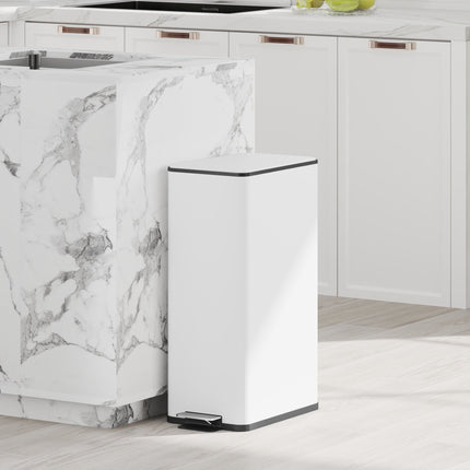 20L Trash Can, Soft-Close Lid, Stainless Steel, White