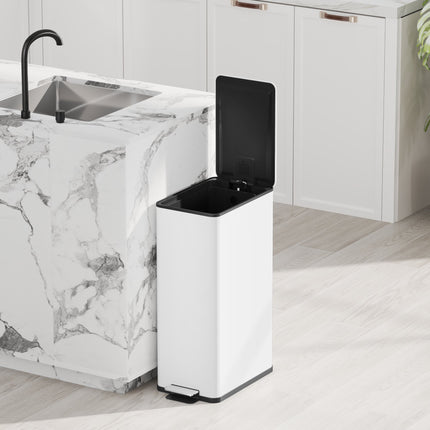 20L Trash Can, Soft-Close Lid, Stainless Steel, White