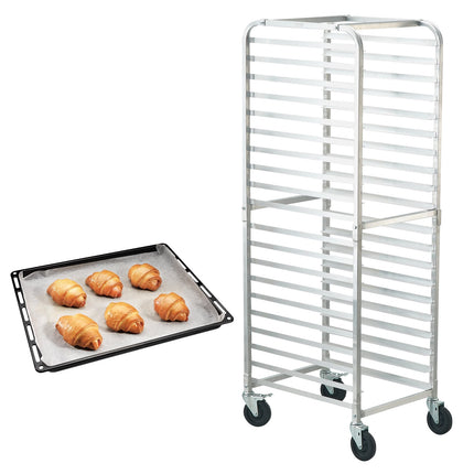 20-Tier Bun Pan Rack, Aluminum, Brake Casters, Half Full Sheet