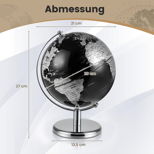 20 cm Black Globe with Metal Stand – Educational & Decorative