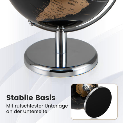 20cm Black Metal Globe with Stand – Educational Tool