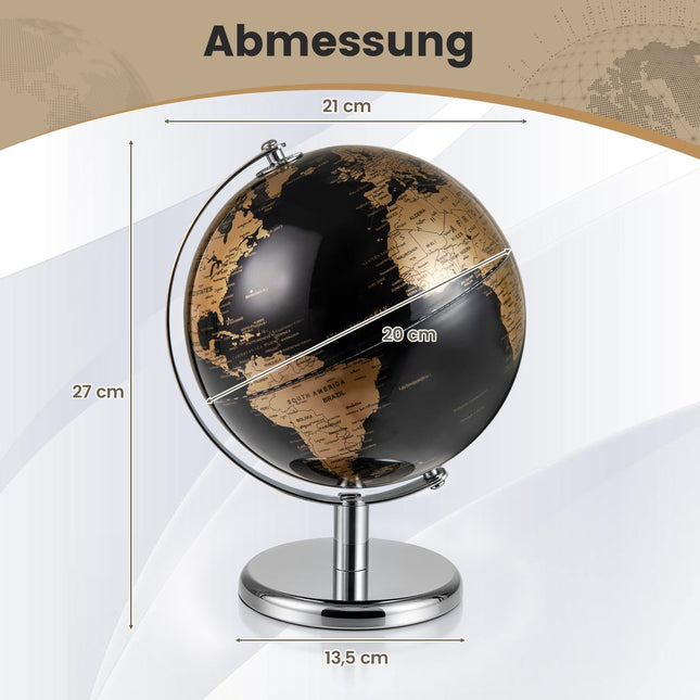 20cm Black Metal Globe with Stand – Educational Tool