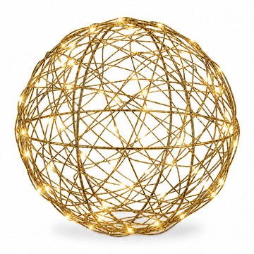 20 cm Gold LED Decor Ball – Warm White Light Sphere