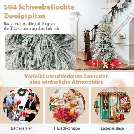 210 cm Artificial Christmas Tree, Snow-Flocked, 350 LEDs