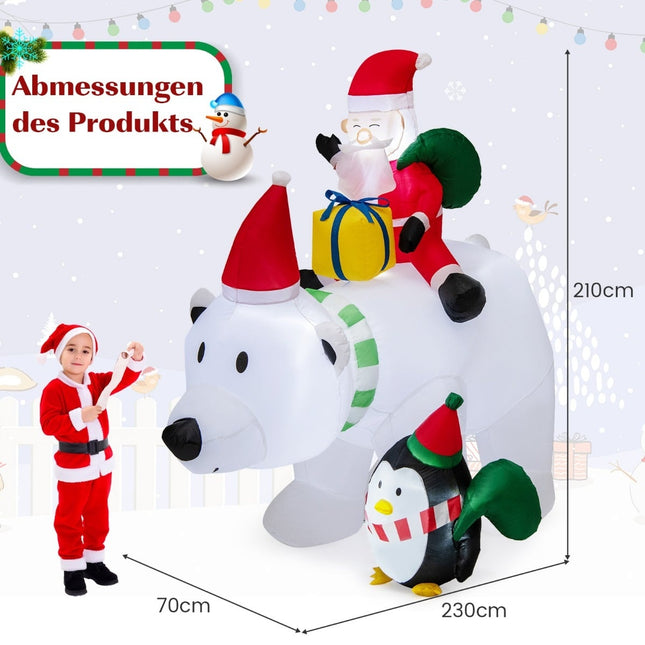 210cm Inflatable Polar Bear with Santa, Penguin & LEDs