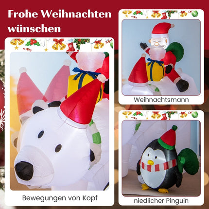 210cm Inflatable Polar Bear with Santa, Penguin & LEDs