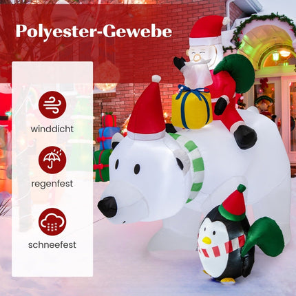 210cm Inflatable Polar Bear with Santa, Penguin & LEDs