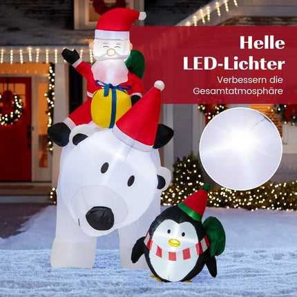 210cm Inflatable Polar Bear with Santa, Penguin & LEDs
