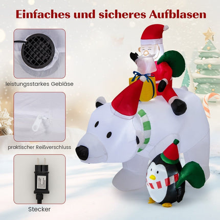 210cm Inflatable Polar Bear with Santa, Penguin & LEDs