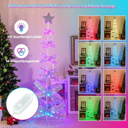 210 cm LED spiral Christmas tree made of polyester metal with 341 LEDs & 34 light modes & star