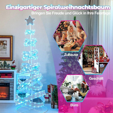 210 cm LED spiral Christmas tree made of polyester metal with 341 LEDs & 34 light modes & star