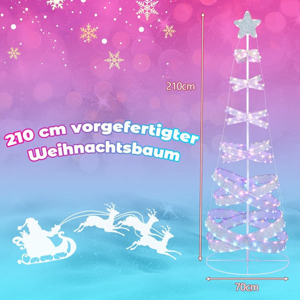 210 cm LED spiral Christmas tree made of polyester metal with 341 LEDs & 34 light modes & star