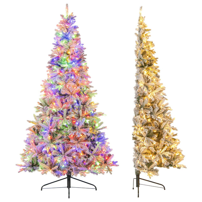 210 cm Pre-Lit Half Artificial Christmas Tree, Snow-Flocked