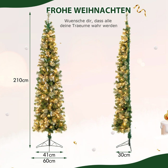 210cm Pre-Lit Half Tree Christmas Tree Half Artificial Tree