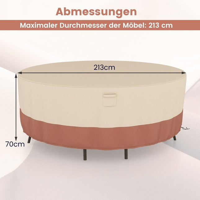 Ø 213 cm round patio furniture cover with ventilation slots & buckles & cords beige