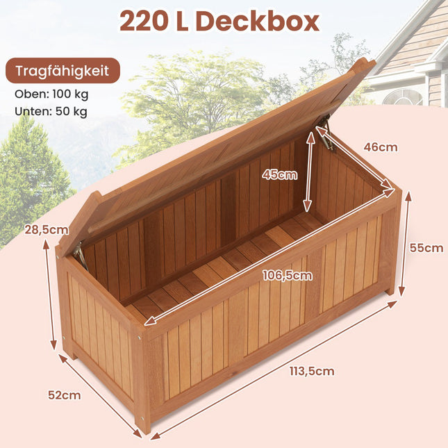 220L Wooden Garden Storage Box with Lid – Multi-Use