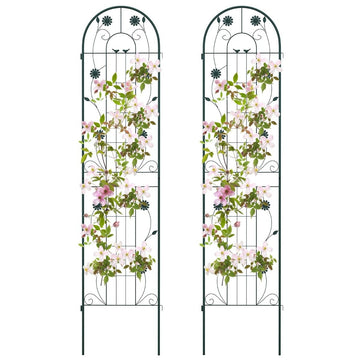 220 x 50 cm Set of 2 Metal Trellis for Plugging Decorative Garden Fence Freestanding Trellis Green
