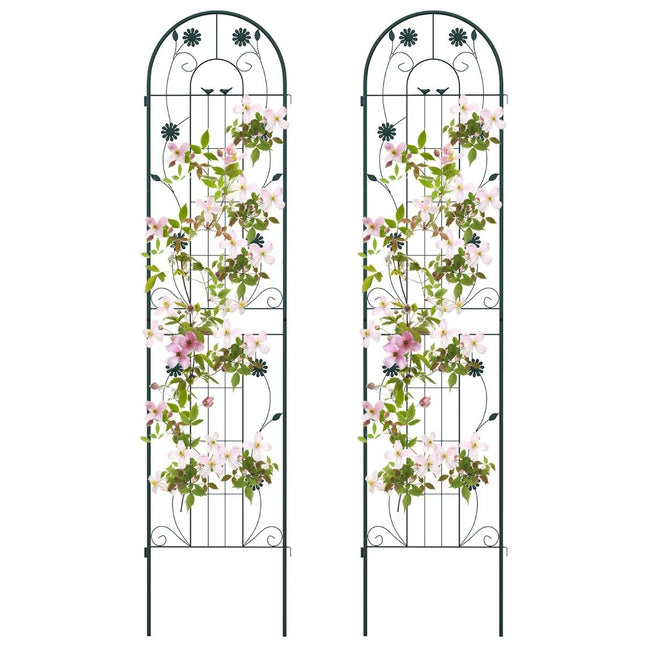 220 x 50 cm Set of 2 Metal Trellis for Plugging Decorative Garden Fence Freestanding Trellis Green