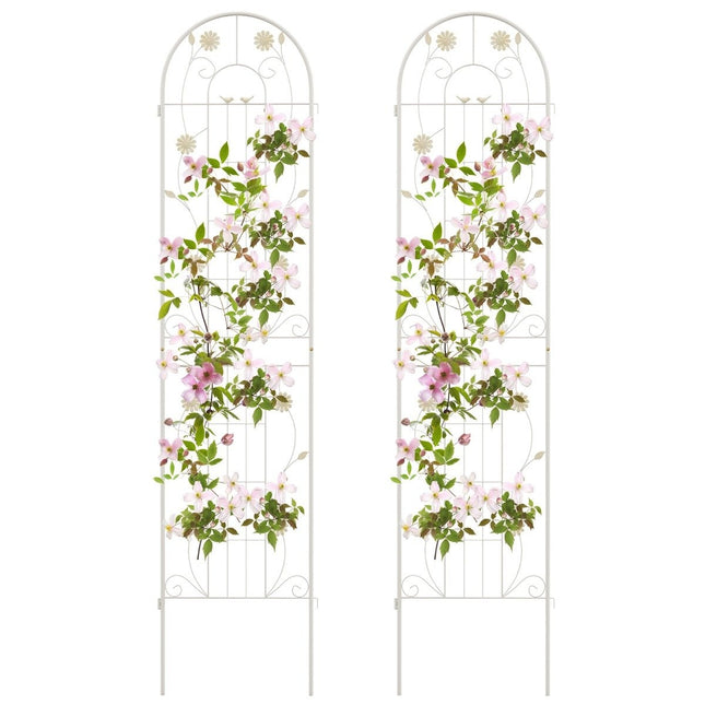 220 x 50 cm Set of 2 Metal Trellis for Plugging Decorative Garden Fence Freestanding Trellis White