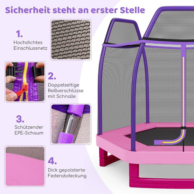 Ø223cm garden trampoline with safety net indoor/outdoor trampoline for children pink