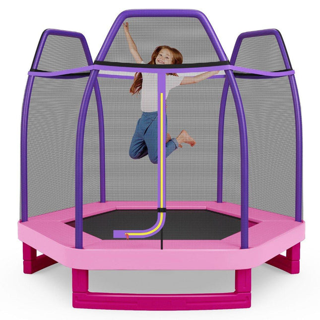 Ø223cm garden trampoline with safety net indoor/outdoor trampoline for children pink