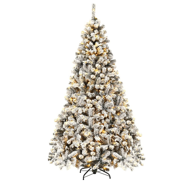 225cm Artificial Christmas Tree with Snow and Warm LED Lights