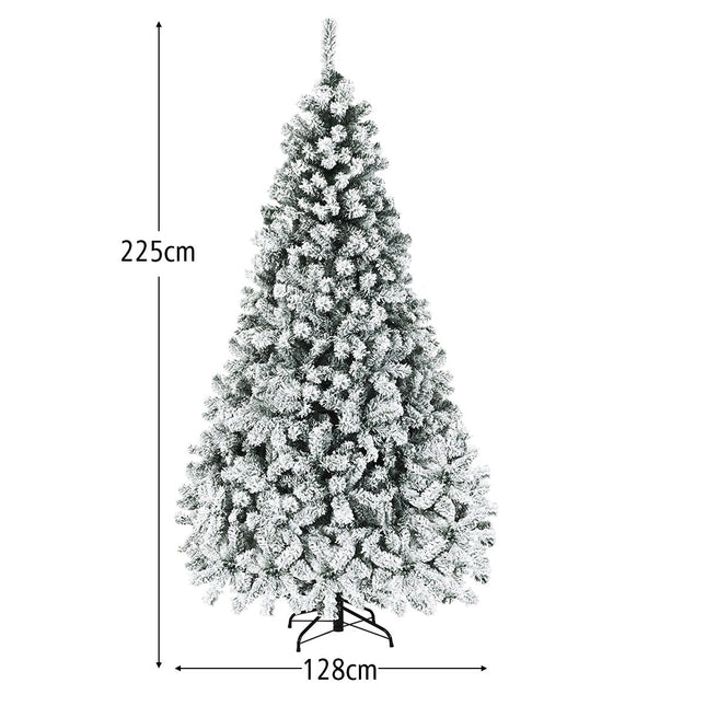 225cm Artificial Christmas Tree with Snow and Warm LED Lights