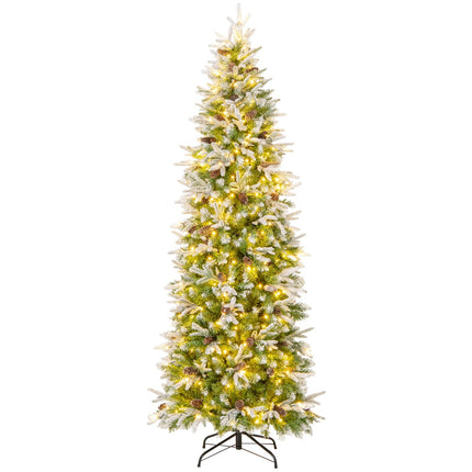 225 cm Pre-Lit Pencil Christmas Tree with Snow Flocked Branches