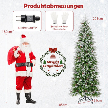 225 cm Pre-Lit Pencil Christmas Tree with Snow Flocked Branches