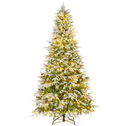 225 cm Pre-Lit Snowy Christmas Tree with LED Lights