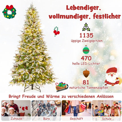 225 cm Pre-Lit Snowy Christmas Tree with LED Lights